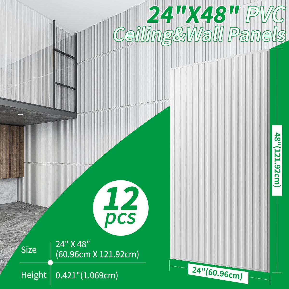 White 12-sheet 3D Slat Design Wall Panels for Interior Room Decor, 2x4 FT PVC Decorative Panels - Ideal for Stylish Flooring and Wall Enhancements