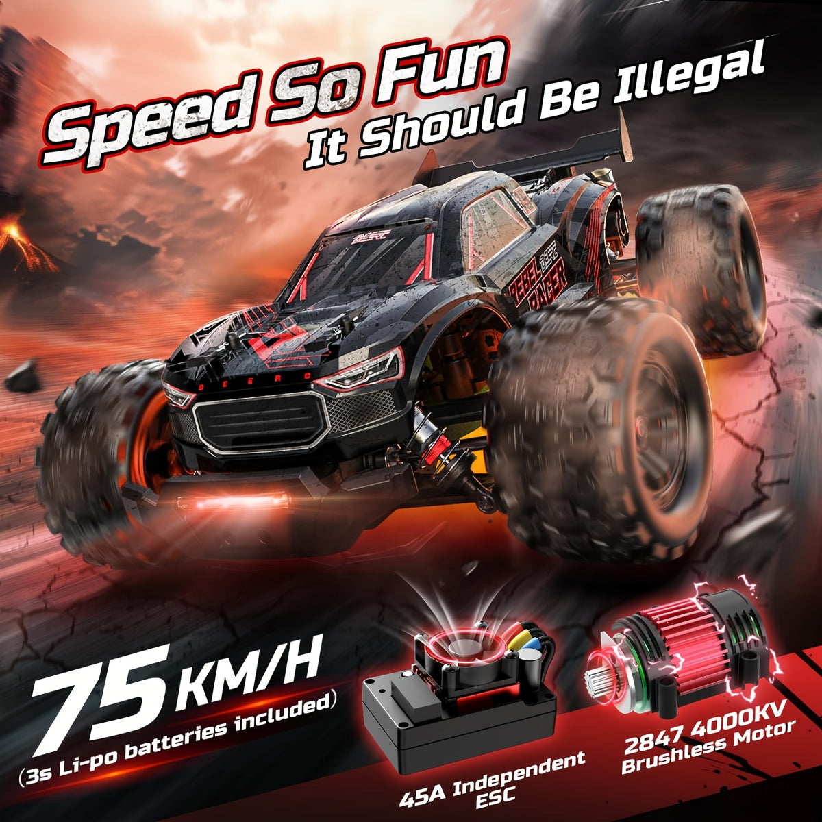 DEERC 1:14 Fast Brushless RC Car For Adults, 75KM/H High Speed 4WD Off-Road Remote Control Truck, Non-toy Product, Intended For Professional Users, Collectors, Or Dedicated Sports And Competitive Use Only, 2×3S LiPo, Off-Road Truggy With LED Light M