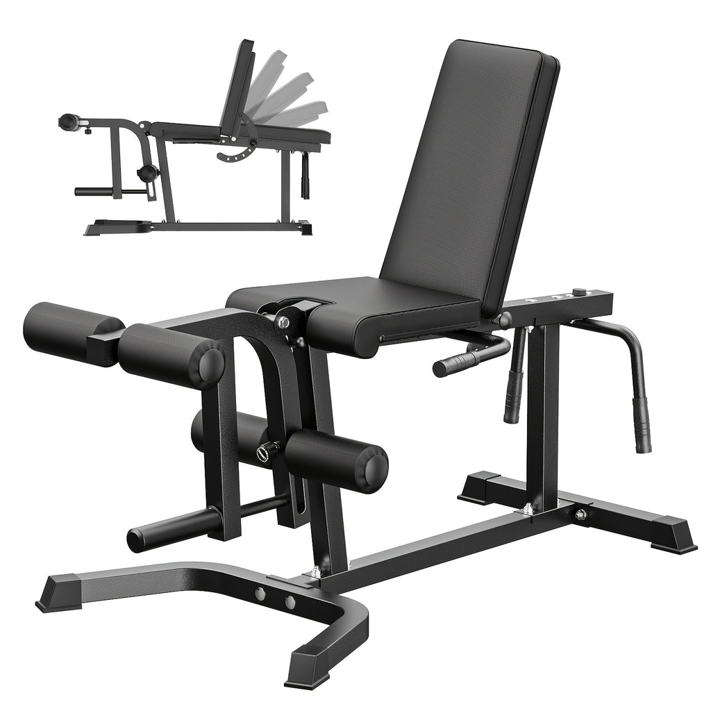 Leg Extension Curl Machine for Home Gym Lower-Body Workouts, Adjustable Seated Extension and Lying Curl Station for 1" or 2" Plates