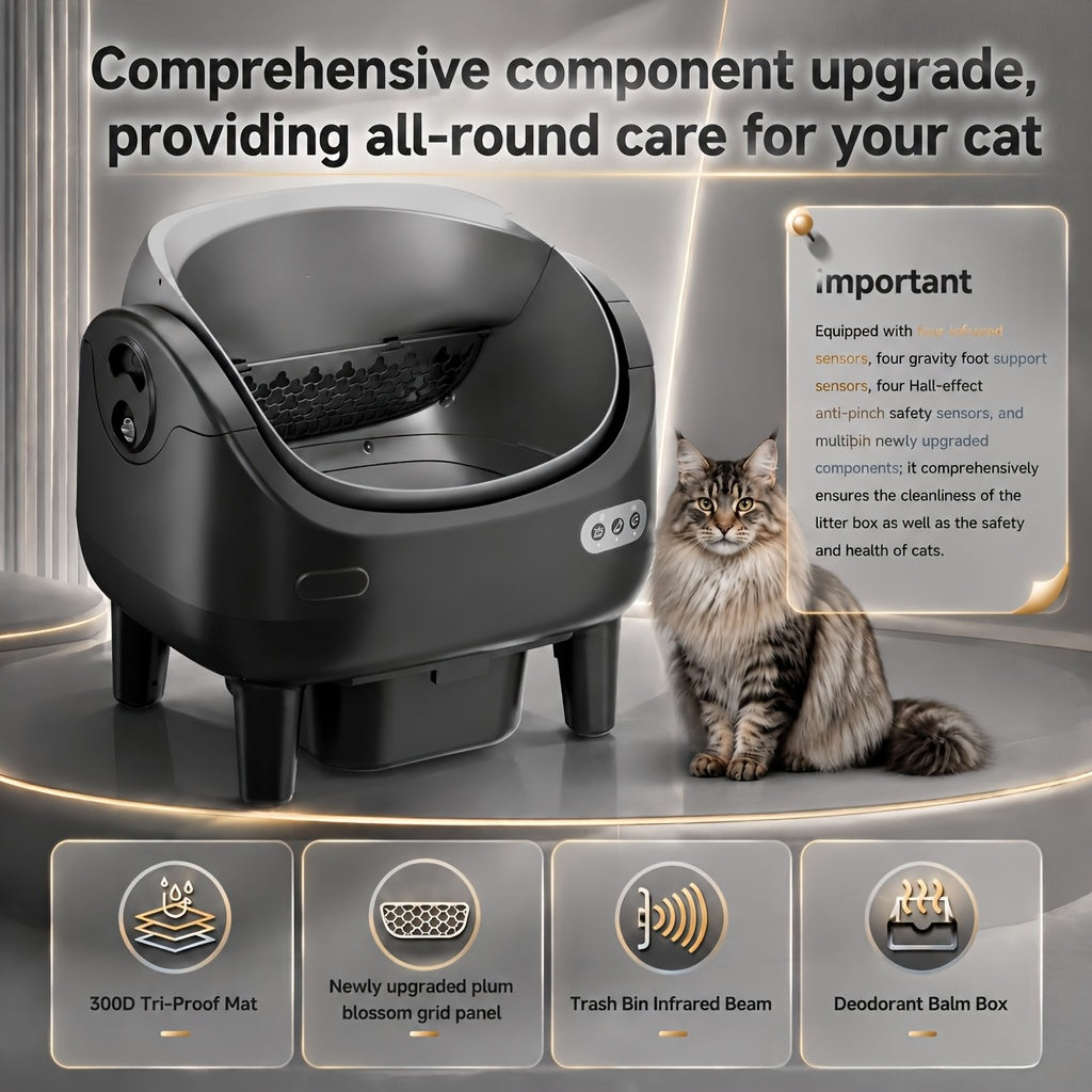 [Self-Cleaning Litter Box] Extra-Large Smart Self-Cleaning Litter Box with Built-In Sterilizing Light for Double Deodorization, Large-Capacity Waste Tray, 14-Day Automatic Cleaning, Open Design, Ideal Choice for Busy Households, Without Battery