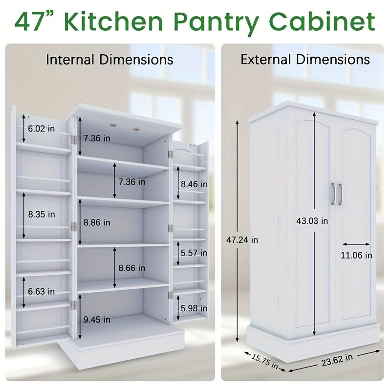 Multifunctional Storage Cabinet 47Inch Kitchen Pantry Cabinet with Drawer, Pantry Storage Cabinet with Adjustable Shelves, White Kitchen Pantry Storage Cabinet, Buffet Cupboards Sideboard