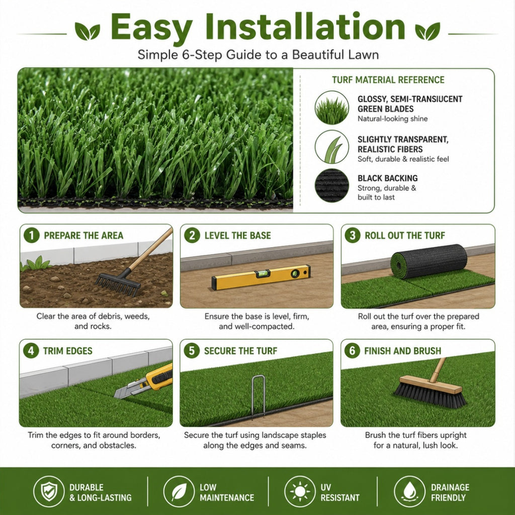 6 X 25 Ft Artificial Grass Turf, 0.65 in Pile Height Synthetic Lawn Rug, Realistic Fake Grass Carpet for Patio, Backyard, Garden, Balcony, Pets, Indoor Outdoor Landscaping