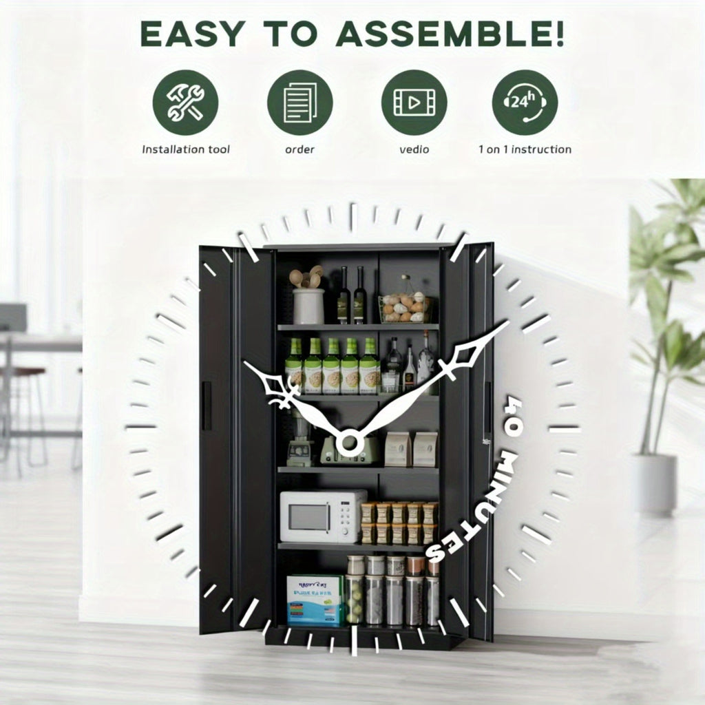72" Metal Storage Cabinet with Lock, with 2 Doors And 4 Adjustable Shelves, Lockable Steel Storage for Office, Garage, Warehouse,, Home