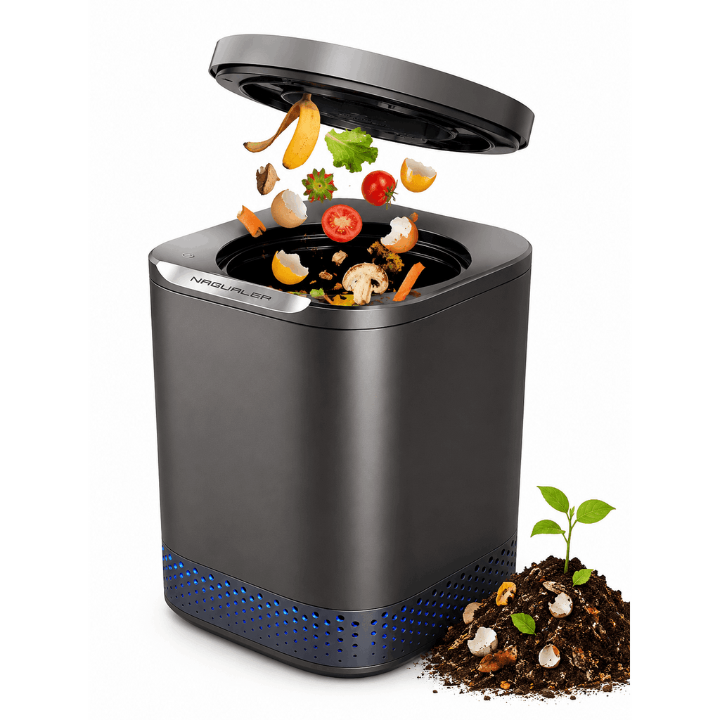 Smart Kitchen Electric Waste Composter, 2.5L Auto Food Cycler, Single Button, Grind Dry Kitchen Waste, 2X Drying- Electric Countertop Compost Bin (Stainless Steel)