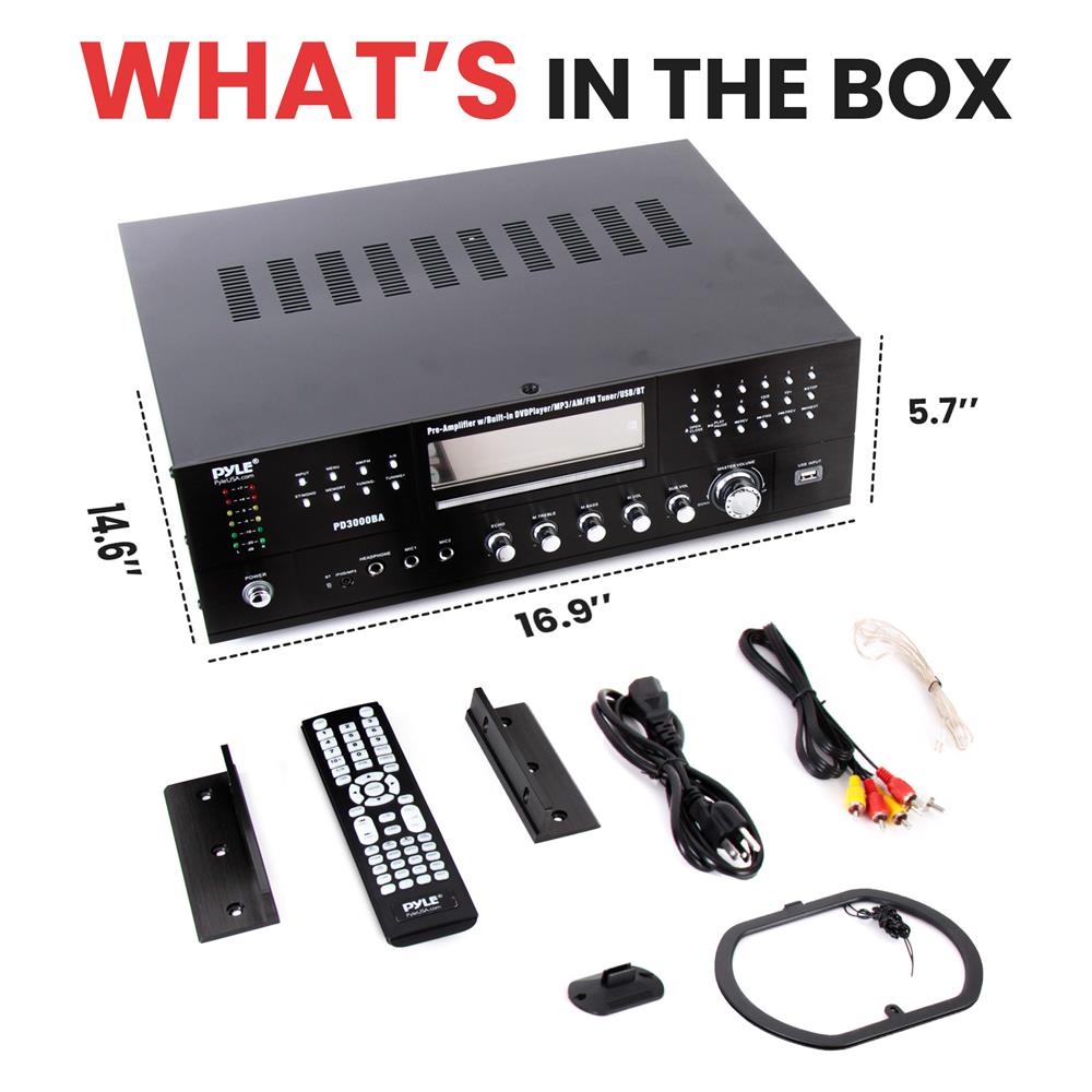 Bluetooth Home Theater Amplifier Receiver - Pro Audio Stereo Receiver System with Multimedia Disc Player, MP3/USB Reader, AM/FM Radio (3000 Watt)