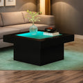 Square Coffee Table with LED Lights for Living Room, 35.4" Large Black Coffee Tables, Tempered Glass-top Modern Center Table, Engineered Wood Coffee Table for Home Office