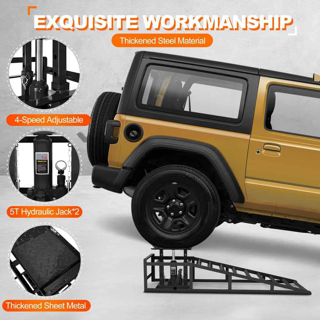 Car Ramps, 2pcs Hydraulic High-lift Service Vehicle Ramps, 5T (11050 Lbs), Car And Truck Wheel Ramps for Oil Change, with Supporting Crane, Suitable for DIY Shops And Car Beauty Shops