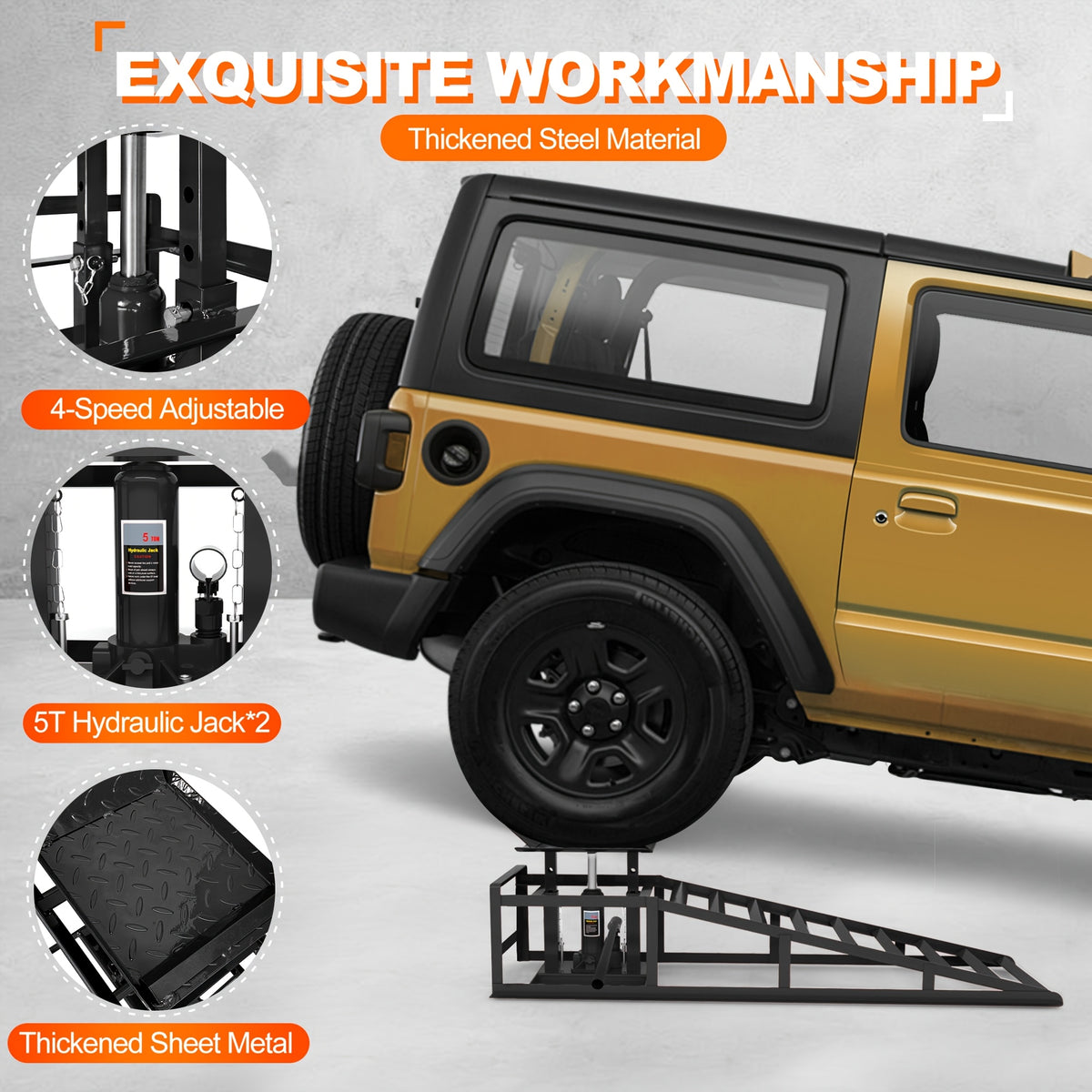 Car Ramps, 2pcs Hydraulic High-lift Service Vehicle Ramps, 5T (11050 Lbs), Car And Truck Wheel Ramps for Oil Change, with Supporting Crane, Suitable for DIY Shops And Car Beauty Shops