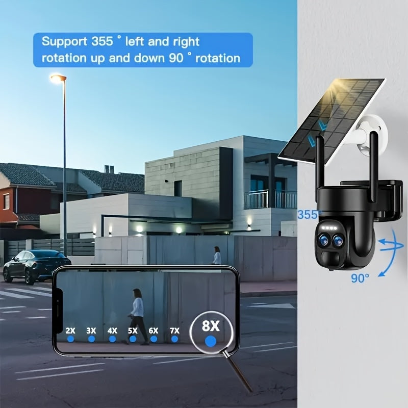 Set of 4 Hawkray Solar Security Wireless Outdoor Cameras, 3MP Resolution with 360° Pan And Tilt Control, 10X Zoom, Two-Way Audio, Spotlight Siren, And PIR Motion Detection