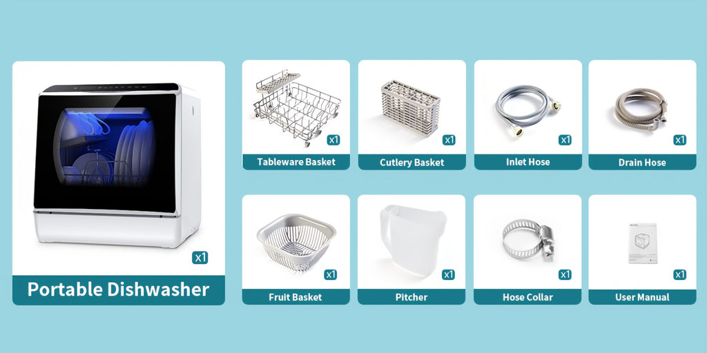 Portable Countertop Dishwasher, 5+1 Program Compact Mini Dishwasher With 5-Liter Built-in Water Tank And Air Dry Function, Dual Water Supply Mode, Ideal For Apartments And RVs