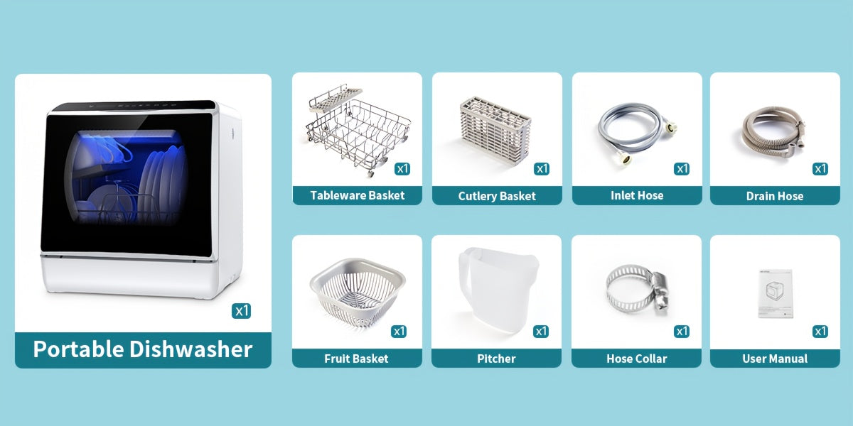 Portable Countertop Dishwasher, 5+1 Program Compact Mini Dishwasher With 5-Liter Built-in Water Tank And Air Dry Function, Dual Water Supply Mode, Ideal For Apartments And RVs
