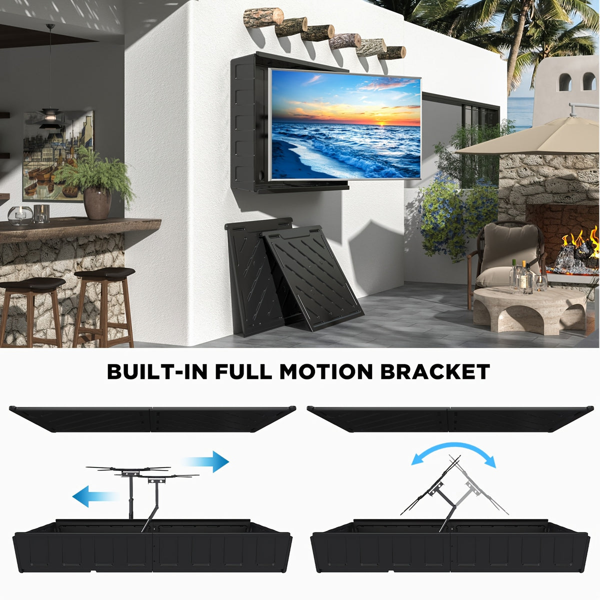 Outdoor TV Cover 55 Inch Weatherproof, Hard Outdoor TV Enclosure with Frosted Plastic, Adjustable TV Wall Mount Bracket Included(36-55inch)