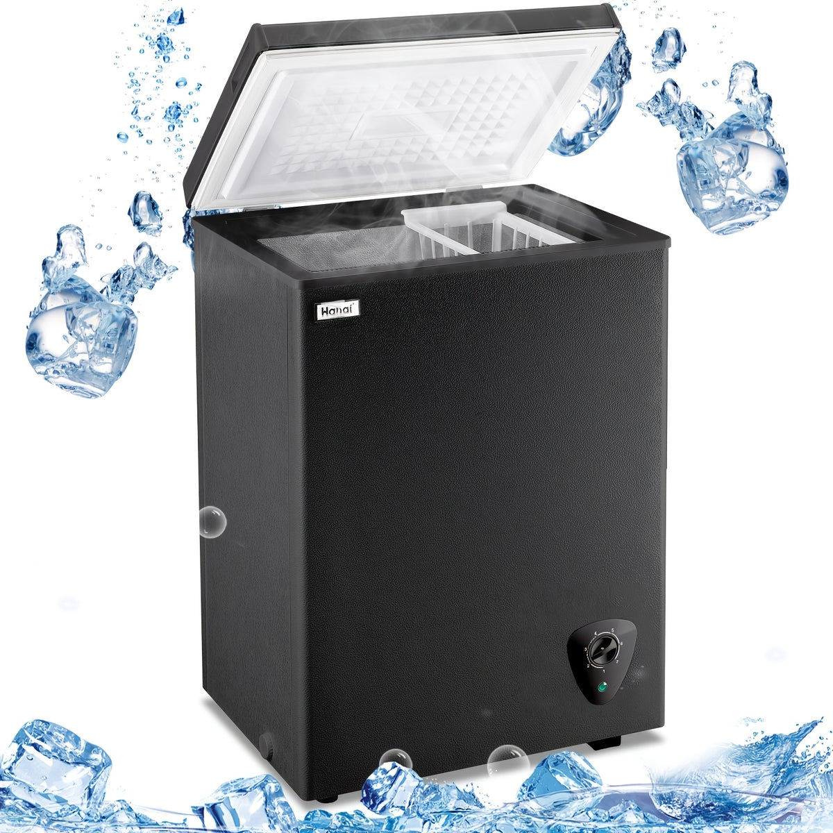 [Small Deep Freezer] WANAI Small Deep Freezer, 2.5/3.5/5.0 Cubic Feet Chest Freezer with Adjustable Temperature, Top Open Door, Removable Storage Basket for Home, Kitchen, Office, for Home And Apartment, Black