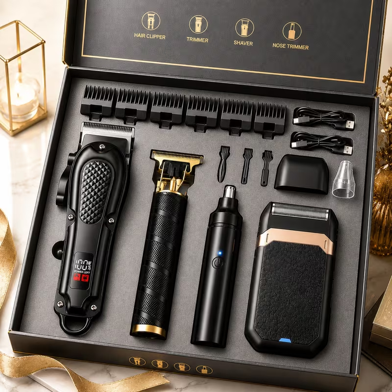 Rechargeable Electric Grooming Kit. Equipped with An LCD Battery Display, This Set Is An Essential Companion for Use At Home, While Traveling, or In The Car-making It The Perfect Gift for Husbands, Boyfriends, and Elders.