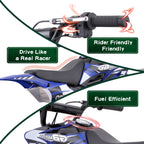 39cc gas powered mini bike, 4-stroke engine motorcycle with a maximum speed of 20 miles per hour, compact off-road bike, durable metal frame, easy to start drawstring system, small energy-saving motorcycle suitable for outdoor exploration, front and rear